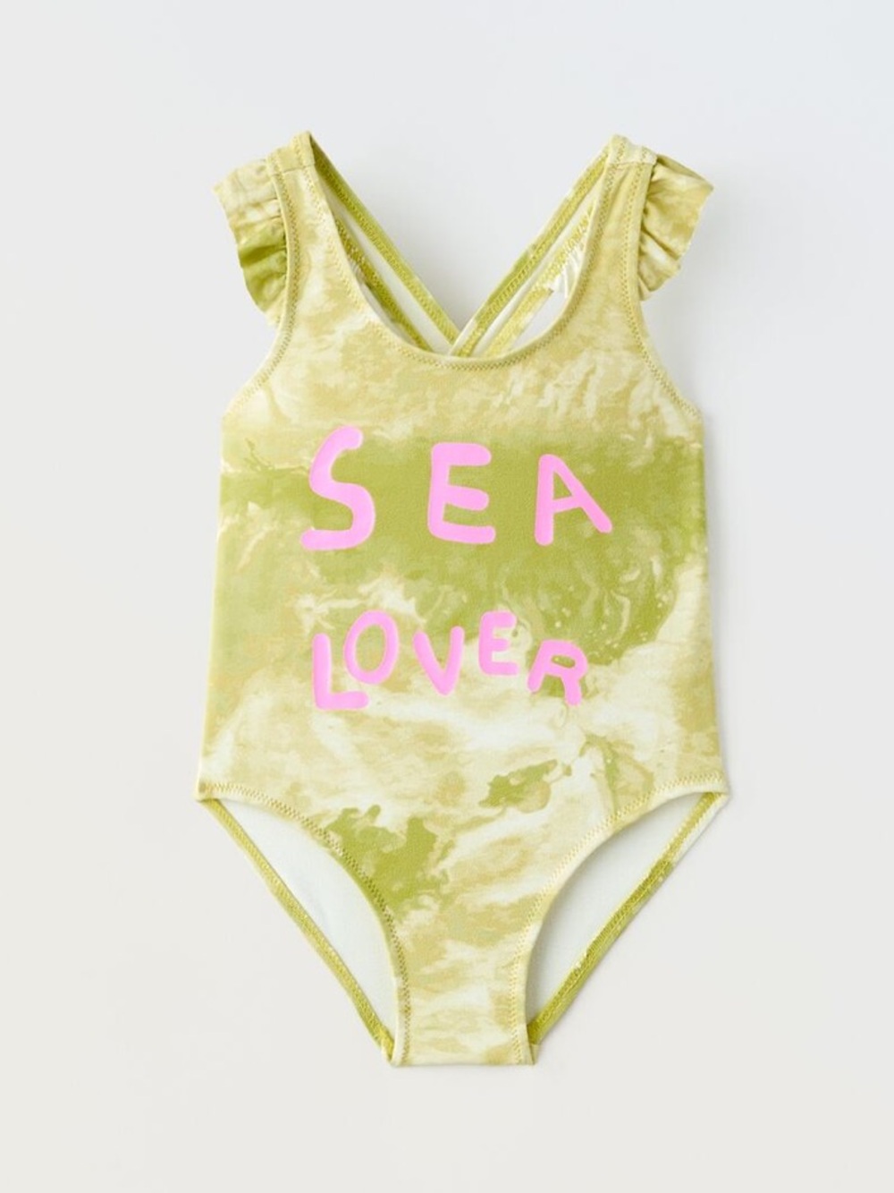 Zara Girls Green Tie-Dye "Sea Lover" One-Piece Swimsuit